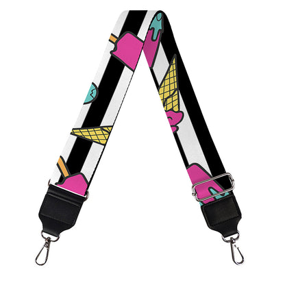 Black Striped Ice Cream Pattern Print Bag Strap