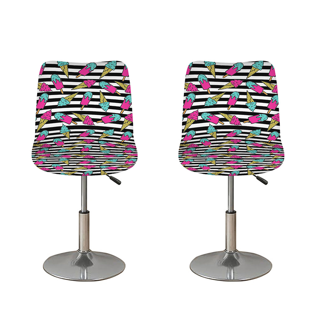 Black Striped Ice Cream Pattern Print Bar Stool Covers