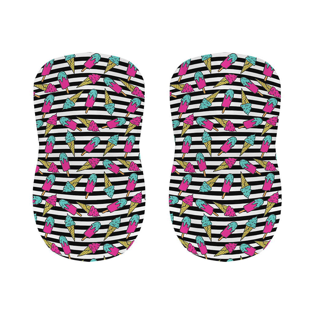 Black Striped Ice Cream Pattern Print Bar Stool Covers