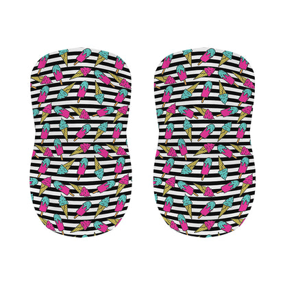 Black Striped Ice Cream Pattern Print Bar Stool Covers