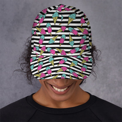Black Striped Ice Cream Pattern Print Baseball Cap