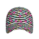 Black Striped Ice Cream Pattern Print Baseball Cap