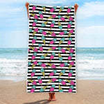 Black Striped Ice Cream Pattern Print Beach Towel
