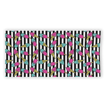 Black Striped Ice Cream Pattern Print Beach Towel