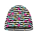 Black Striped Ice Cream Pattern Print Beanie