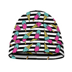 Black Striped Ice Cream Pattern Print Beanie