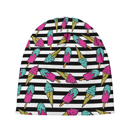 Black Striped Ice Cream Pattern Print Beanie