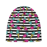 Black Striped Ice Cream Pattern Print Beanie