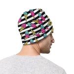 Black Striped Ice Cream Pattern Print Beanie