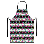 Black Striped Ice Cream Pattern Print Bib Apron With Pocket