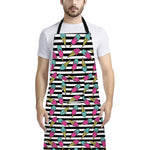 Black Striped Ice Cream Pattern Print Bib Apron With Pocket