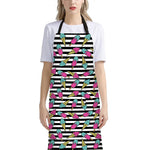 Black Striped Ice Cream Pattern Print Bib Apron With Pocket