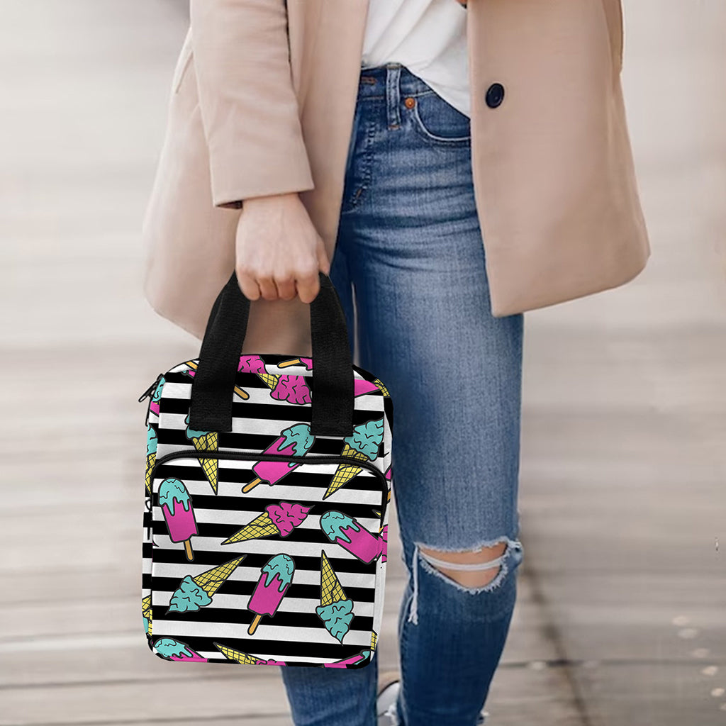 Black Striped Ice Cream Pattern Print Bible Tote Bag