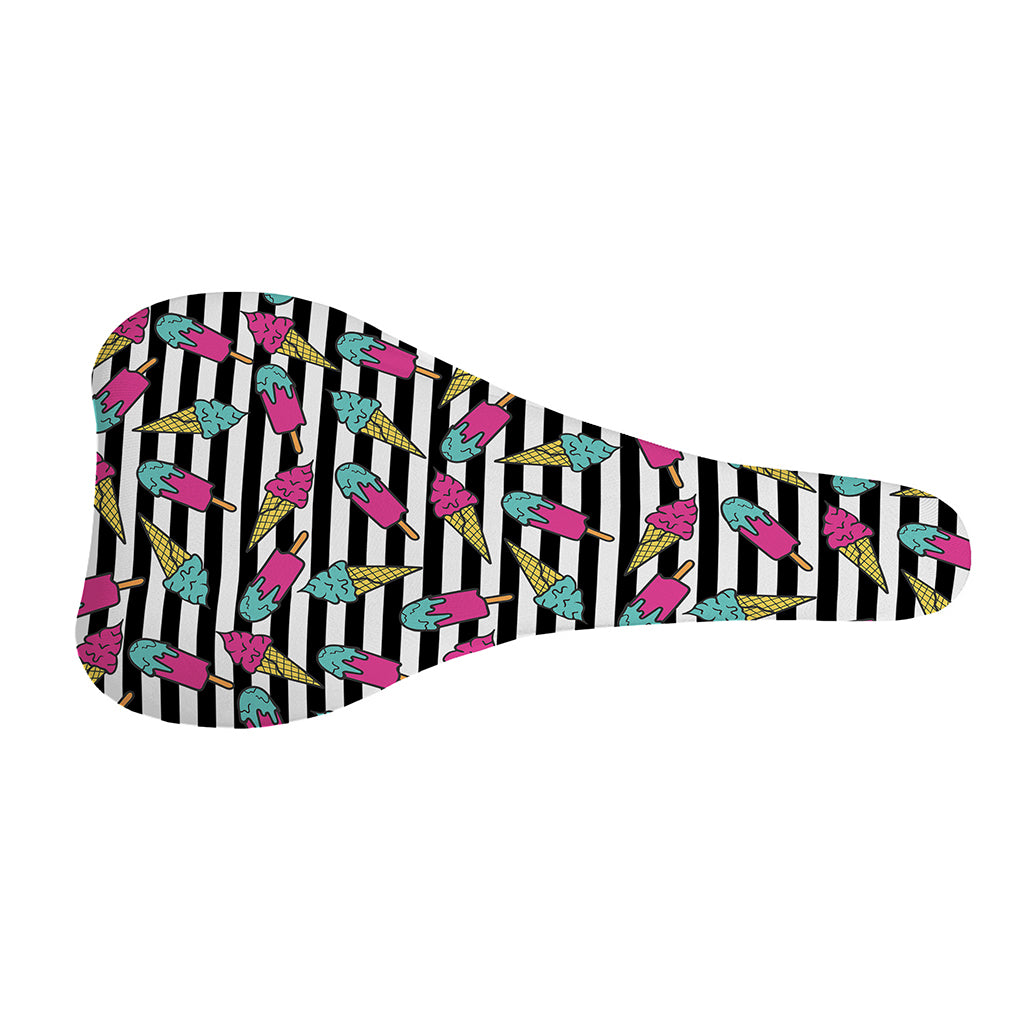 Black Striped Ice Cream Pattern Print Bicycle Seat Cover