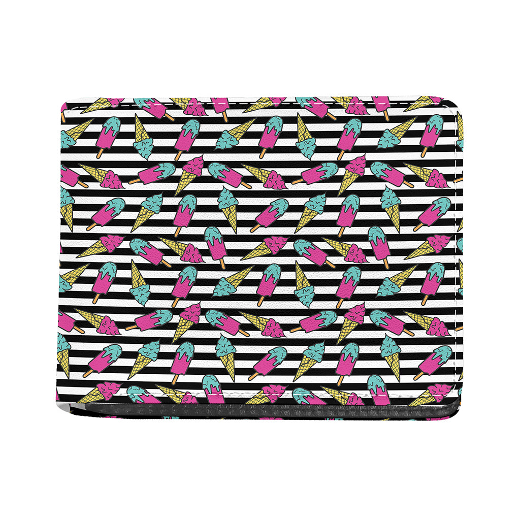 Black Striped Ice Cream Pattern Print Bifold Wallet
