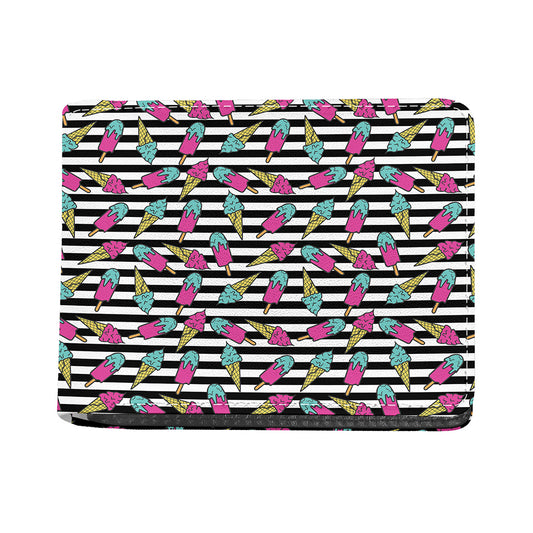 Black Striped Ice Cream Pattern Print Bifold Wallet