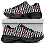 Black Striped Ice Cream Pattern Print Black Chunky Shoes