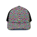 Black Striped Ice Cream Pattern Print Black Mesh Trucker Cap