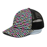 Black Striped Ice Cream Pattern Print Black Mesh Trucker Cap