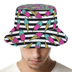 Black Striped Ice Cream Pattern Print Bucket Hat