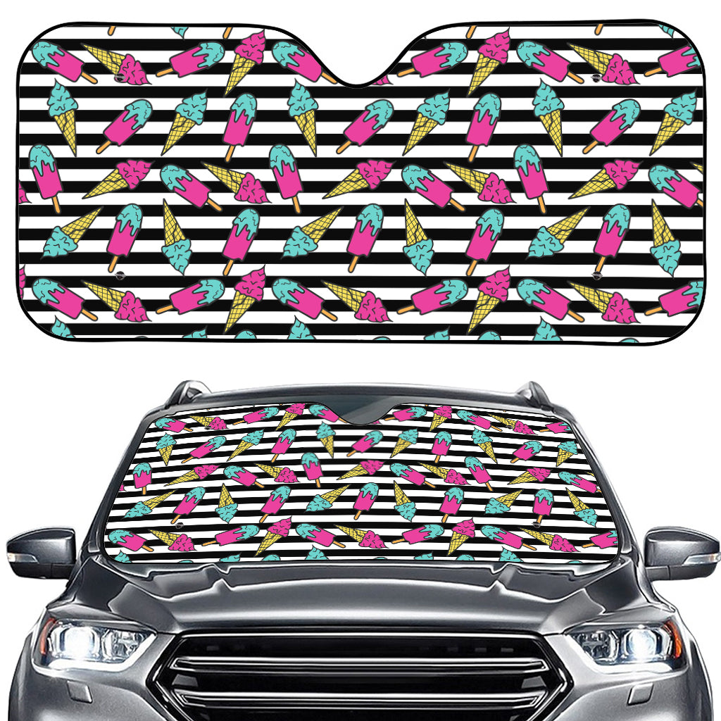 Black Striped Ice Cream Pattern Print Car Windshield Sun Shade