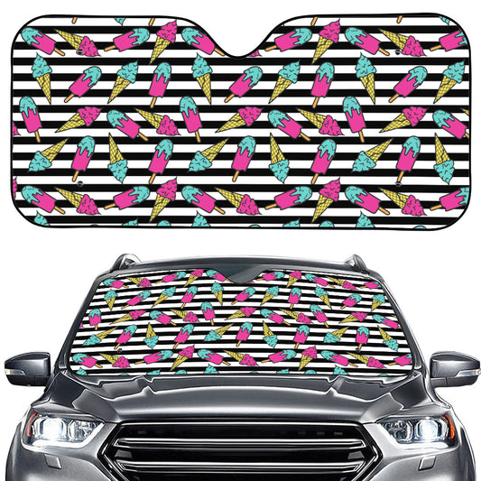 Black Striped Ice Cream Pattern Print Car Windshield Sun Shade