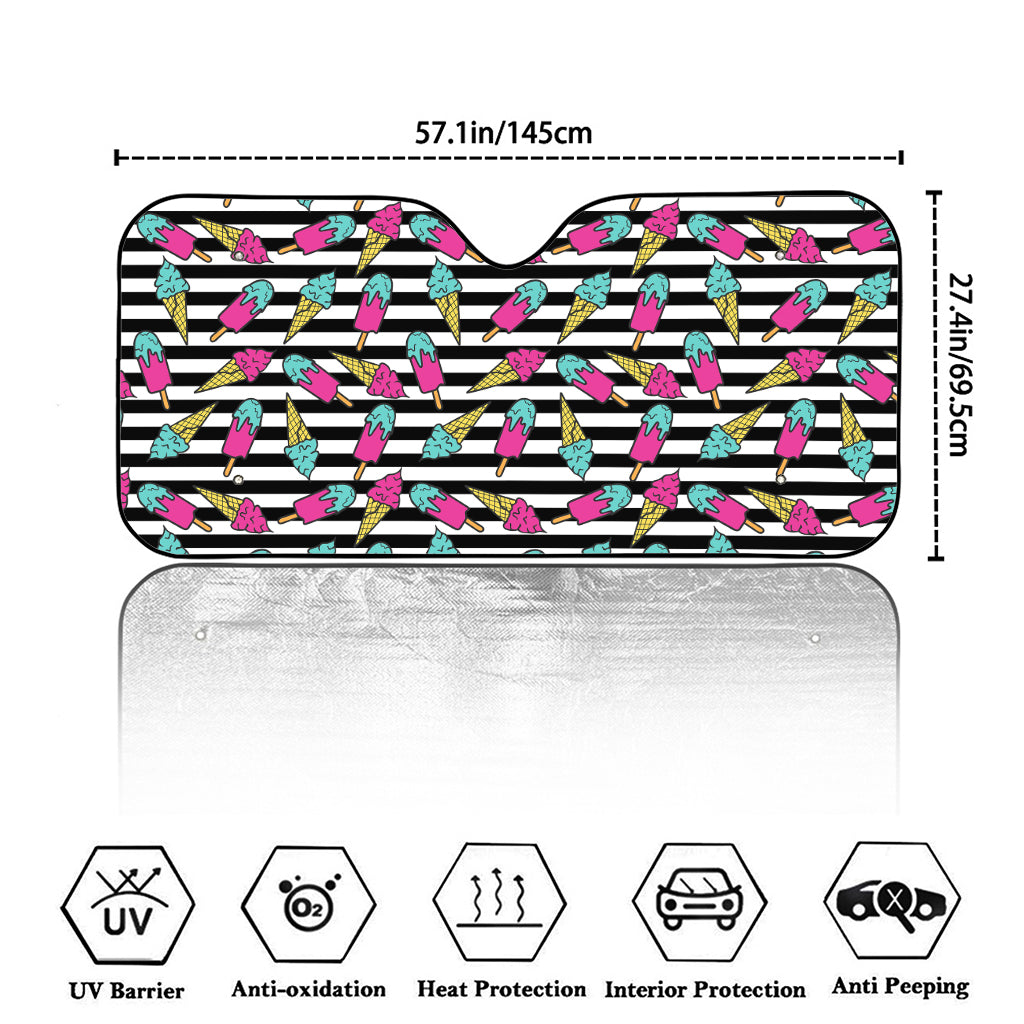 Black Striped Ice Cream Pattern Print Car Windshield Sun Shade