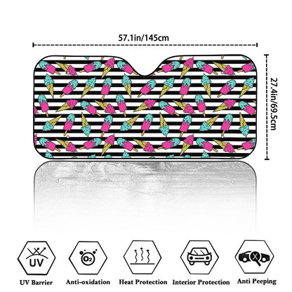 Black Striped Ice Cream Pattern Print Car Windshield Sun Shade