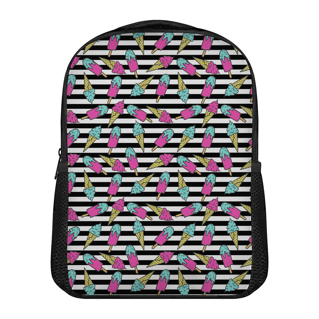 Black Striped Ice Cream Pattern Print Casual Backpack