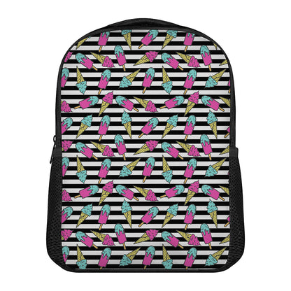 Black Striped Ice Cream Pattern Print Casual Backpack
