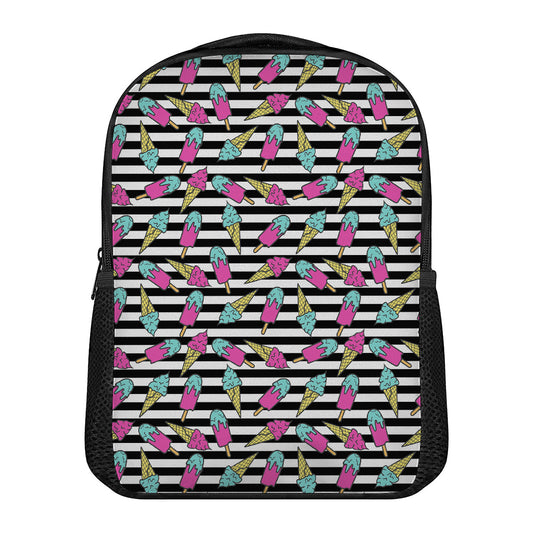 Black Striped Ice Cream Pattern Print Casual Backpack