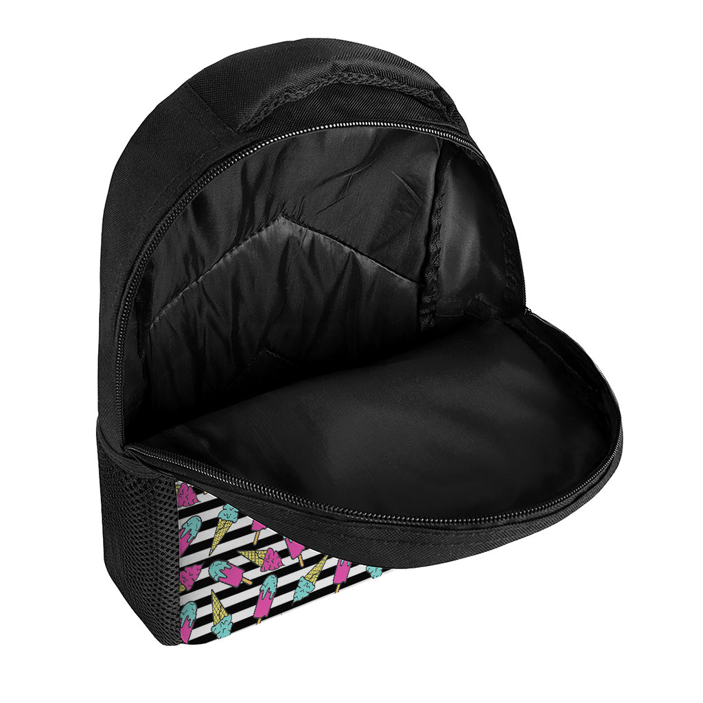 Black Striped Ice Cream Pattern Print Casual Backpack