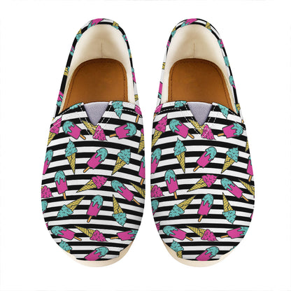 Black Striped Ice Cream Pattern Print Casual Shoes