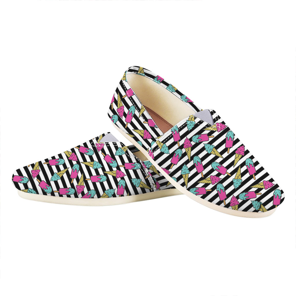 Black Striped Ice Cream Pattern Print Casual Shoes
