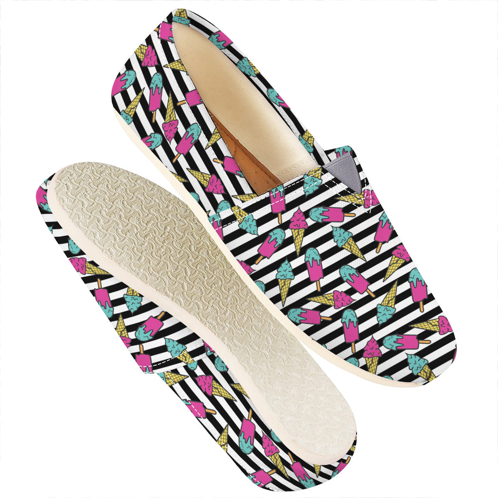 Black Striped Ice Cream Pattern Print Casual Shoes