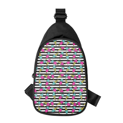 Black Striped Ice Cream Pattern Print Chest Bag