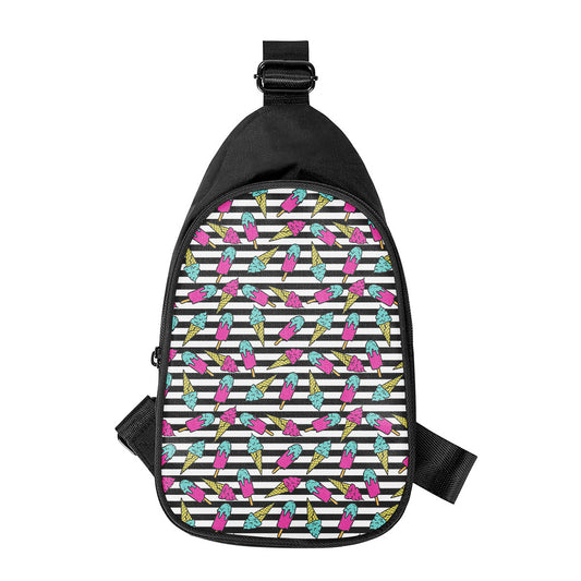 Black Striped Ice Cream Pattern Print Chest Bag