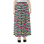Black Striped Ice Cream Pattern Print Chiffon Maxi Skirt