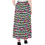 Black Striped Ice Cream Pattern Print Chiffon Maxi Skirt