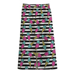 Black Striped Ice Cream Pattern Print Cotton Front Slit Maxi Skirt