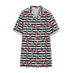 Black Striped Ice Cream Pattern Print Cotton Hawaiian Shirt