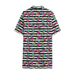Black Striped Ice Cream Pattern Print Cotton Hawaiian Shirt