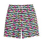 Black Striped Ice Cream Pattern Print Cotton Shorts