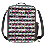 Black Striped Ice Cream Pattern Print Crossbody Lunch Bag