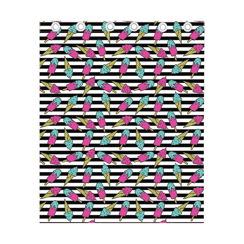 Black Striped Ice Cream Pattern Print Curtain