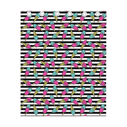 Black Striped Ice Cream Pattern Print Curtain
