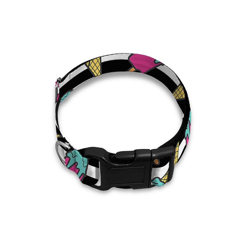 Black Striped Ice Cream Pattern Print Dog Collar