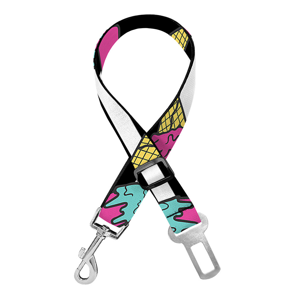 Black Striped Ice Cream Pattern Print Dog Seat Belt