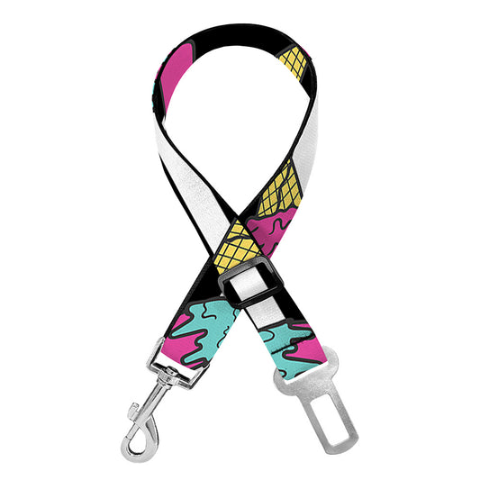 Black Striped Ice Cream Pattern Print Dog Seat Belt