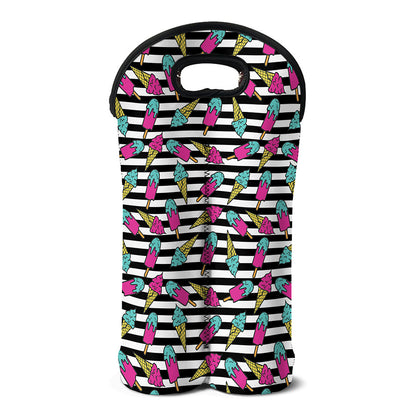 Black Striped Ice Cream Pattern Print Double Neoprene Wine Tote